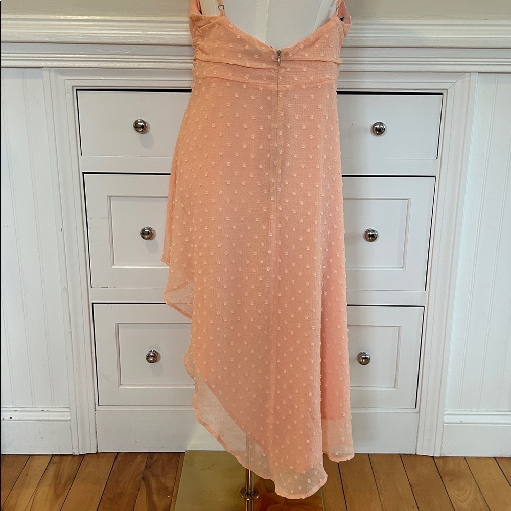 NBD Revolve Pink Swiss Dot Asymmetrical Hem Dress | Light Pink | Size XL - Picture 5 of 8